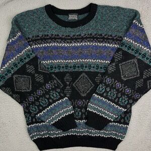 Vintage 90s New Era Knit Acrylic‎ Sweater Abstract Sweatshirt USA Made Sz Large